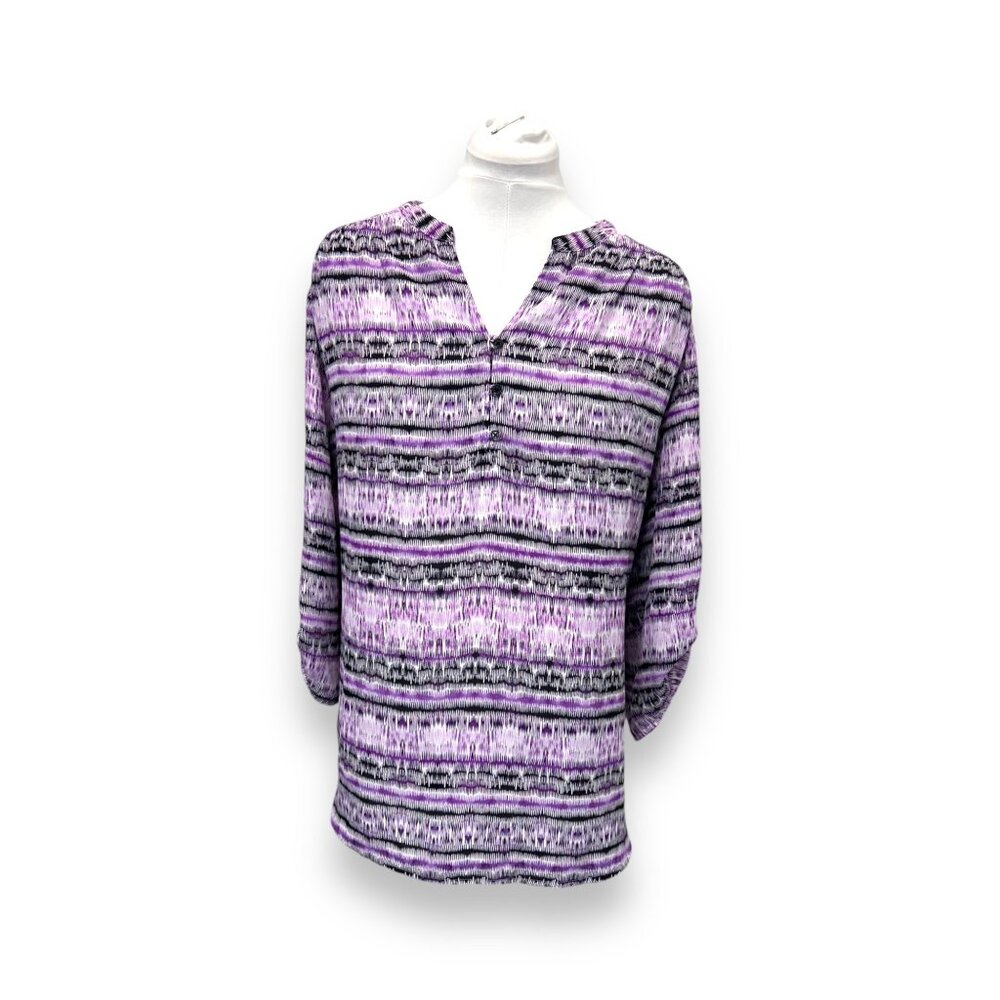 Faded Glory Women’s 3/4 Sleeve Abstract Print Blouse Purple/Black 3X (22W-24W)